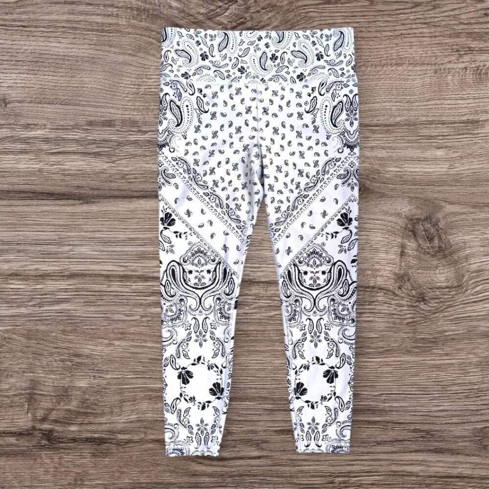 Athleta Elation Textured 7/8 Tight Shiraz Paisley White Leggings Running Yoga L